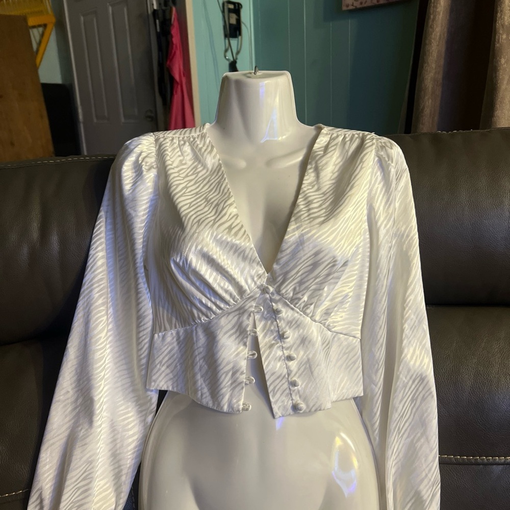 Elegant White Satin Button-Up Top